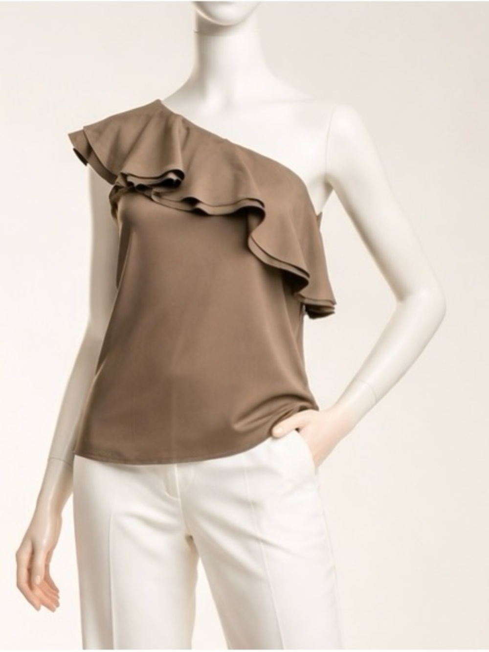 Theory One-Shoulder Silk Ruffle Camisole - Olive